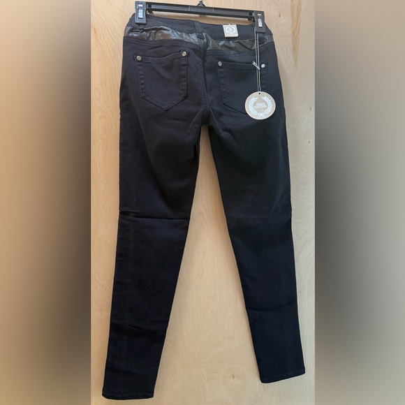 Free Culture Black Skinny Jeans with Faux Leather Inserts. - Picture 6 of 13